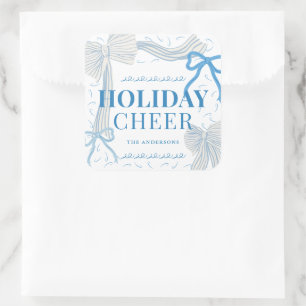 Blue Bows Holiday Cheer Photo Christmas Square Sticker