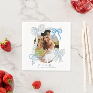 Blue Bows Photo Graduation Napkin