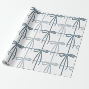 Blue Bows   Preppy   Christmas or Hanukkah  Wrapping Paper