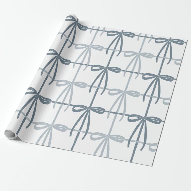 Blue Bows | Preppy | Christmas or Hanukkah  Wrapping Paper (Unrolled)