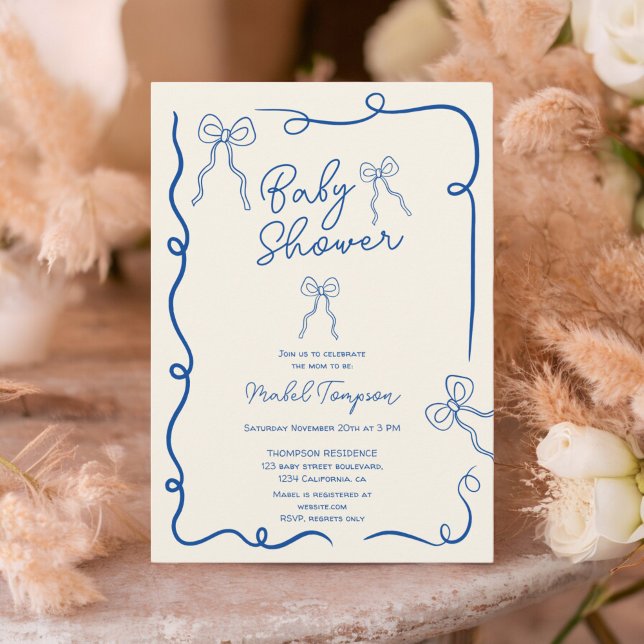 Blue bows ribbon illustrations Baby shower Invitation (Blue bows ribbon illustrations Baby shower Invitation)