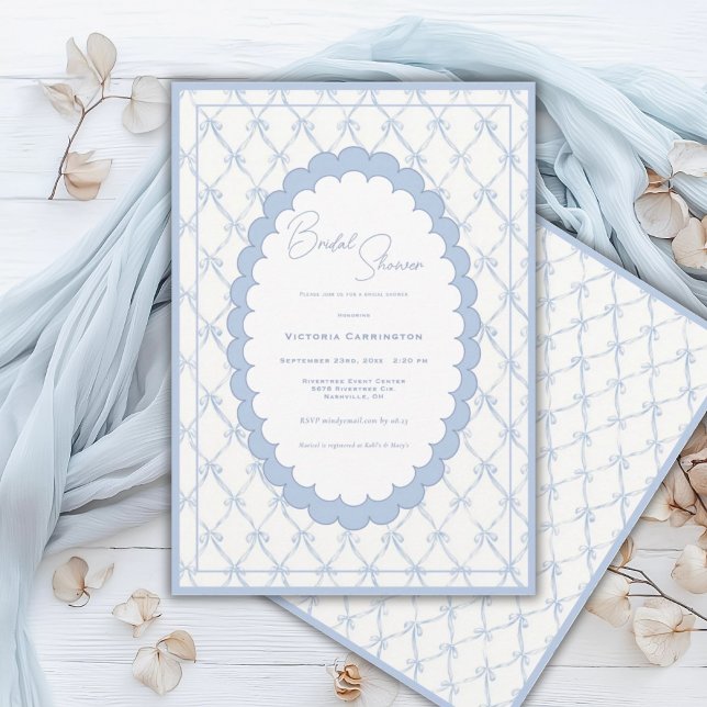 Blue Bows Vintage Bridal Shower Invitation (Creator Uploaded)