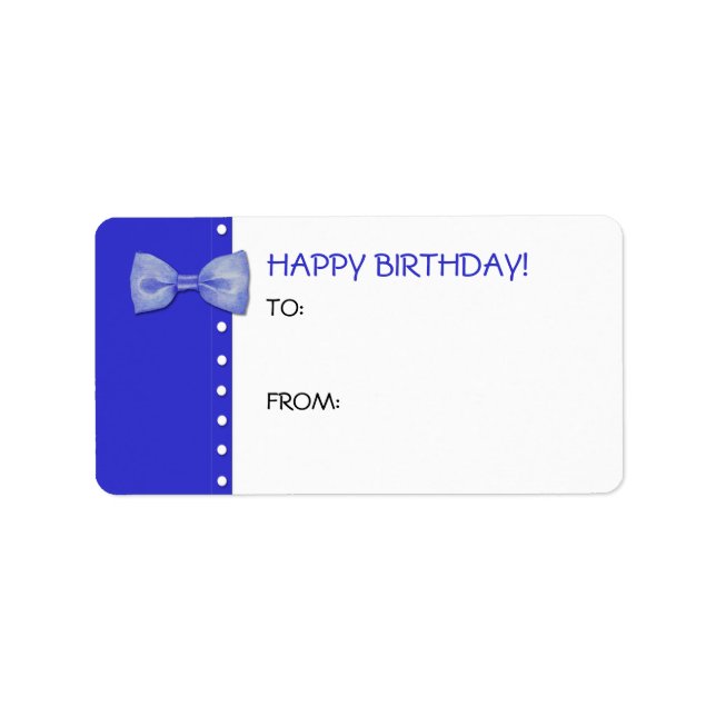 Blue BowTie Birthday Gift Tag Label (Front)