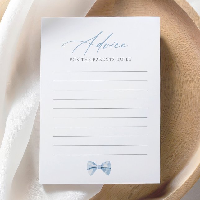 Blue Bowtie Boy Baby Shower Advice Card (Creator Uploaded)