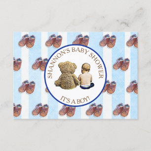Blue Boy Baby and Teddy Bear Baby Shower Invitation