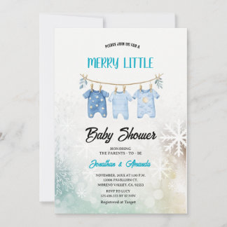 Blue Boy Baby Clothes Christmas Baby Shower Invitation