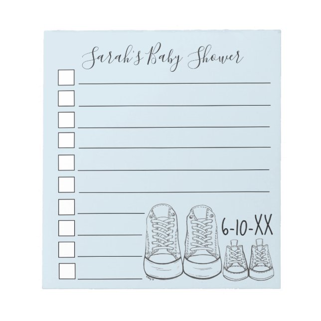 Blue Boy Baby Shoes Shower Personalised To Do List Notepad (Front)