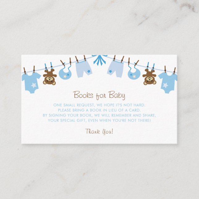Blue Boy Baby Shower Books for Baby Enclosure Card (Front)