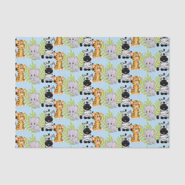 Blue Boy Baby Shower Cute Safari Jungle Animals Tissue Paper (Front)