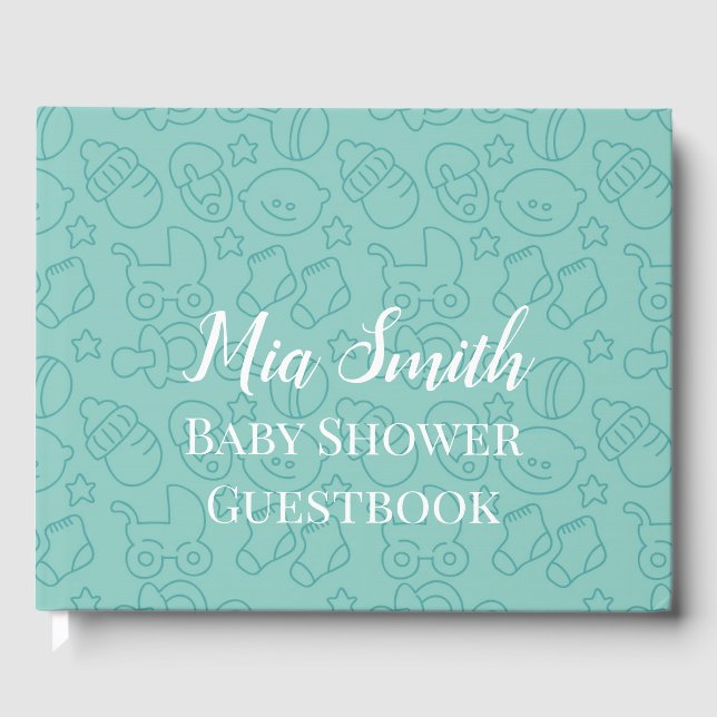 Blue boy baby shower guest book (Front)