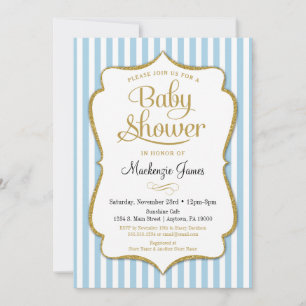 Blue Boy Baby Shower Invitation Elegant Stripes
