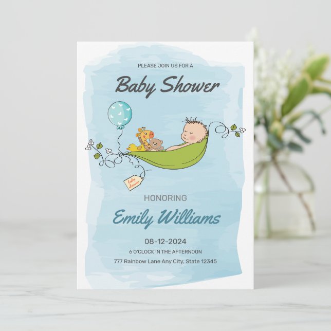  Blue Boy Baby Shower , it's a boy Baby Shower Invitation (Standing Front)