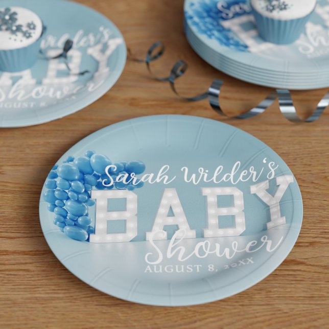Blue Boy Baby Shower Party Paper Plates (Blue baby shower? Here's you paper plates! Just add your name and party date)