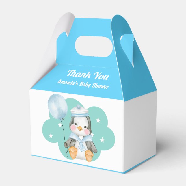 Blue Boy Baby Shower Penguin Animal Favour Box (Front Side)