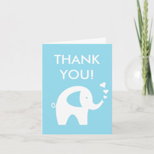 Blue boy baby shower thank you card with elephant