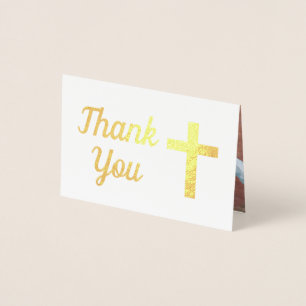 Blue Boy Baptism First Birthday Photo Thank You Foil Card