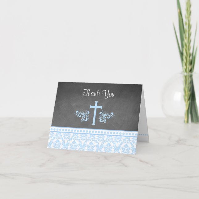 Blue Boy Baptism Folded Thank You Note Cards (Front)