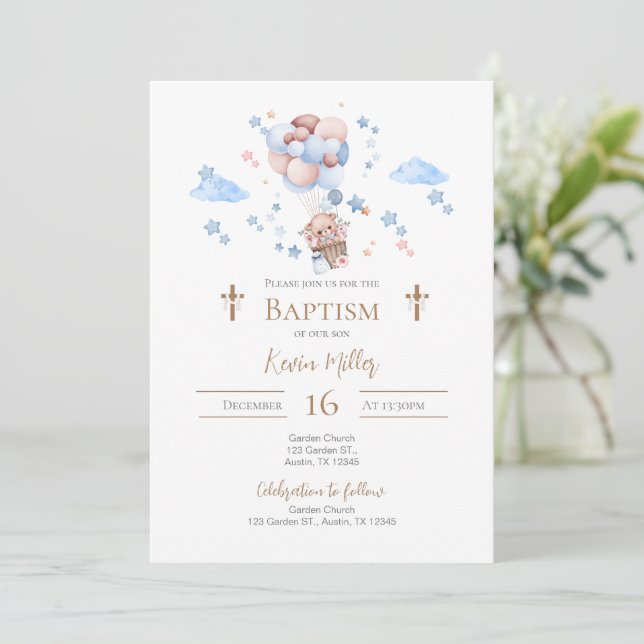 Blue Boy Baptism Invitation (Standing Front)
