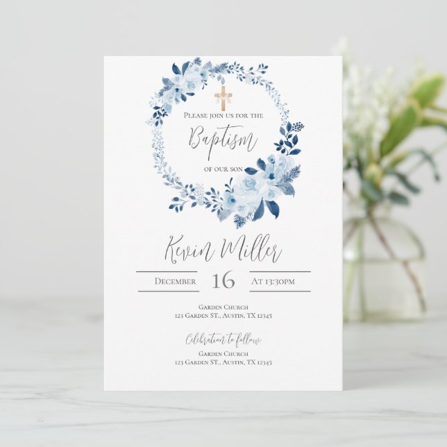Blue Boy Baptism Invitation (Standing Front)