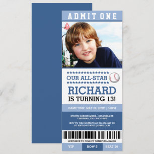 Blue Boy Baseball Ticket Birthday Invites