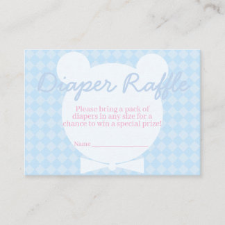 Blue Boy Bear Diaper Raffle Ticket Baby Shower Enclosure Card
