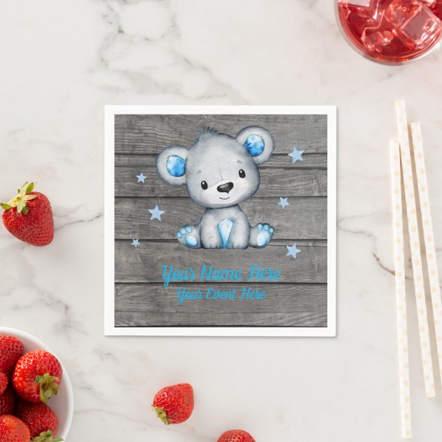 Blue Boy Bear Napkins Baby Shower Birthday (Insitu)