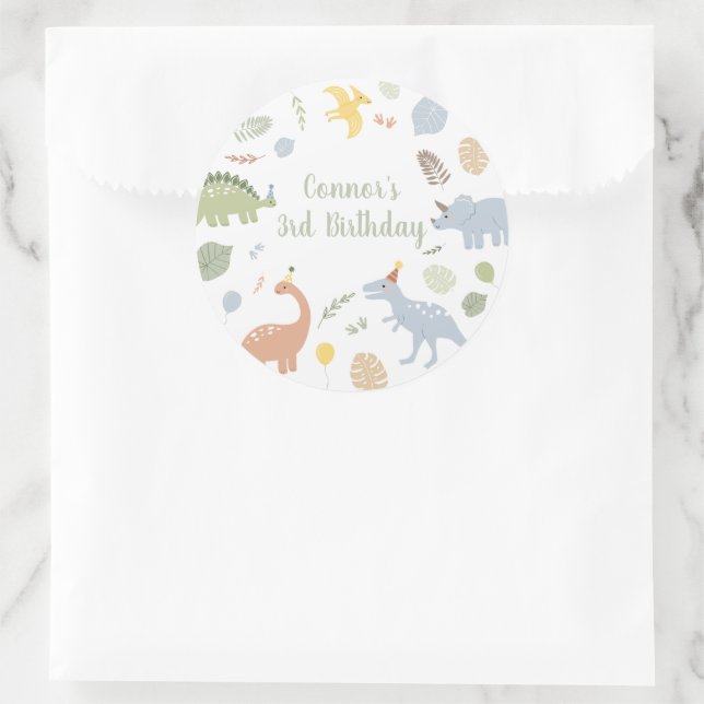 Blue Boy Boho Dinosaur Birthday Classic Round Sticker (Bag)