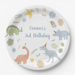 Blue Boy Boho Dinosaur Birthday Paper Plate