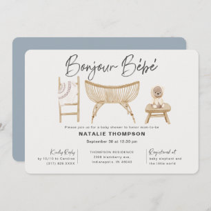 Blue Boy Bonjour Bebe Baby Shower Invitation