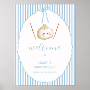 Blue Boy Bow Asian Dumpling Baby Shower Welcome  Poster