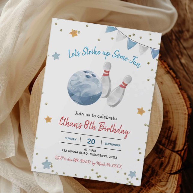 Blue Boy Bowling Birthday Invitation (Creator Uploaded)