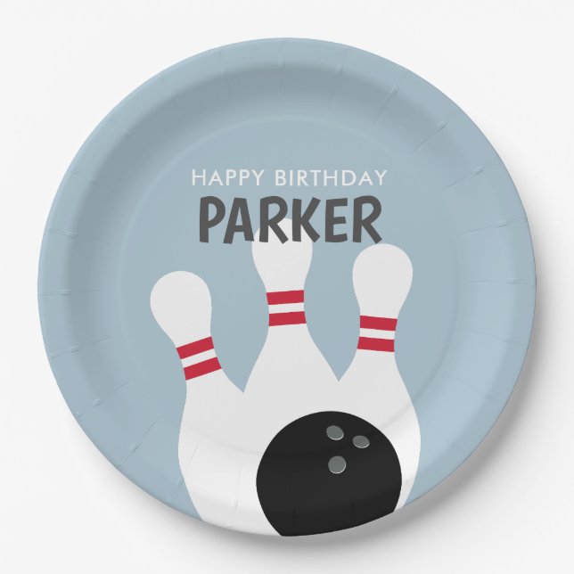 Blue Boy Bowling Birthday Party  Paper Plate (Front)