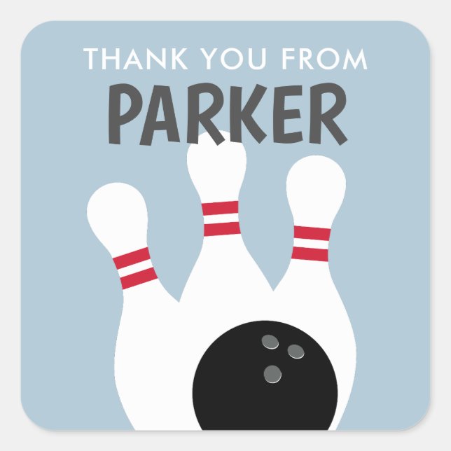 Blue Boy Bowling Party Birthday Favour Square Sticker (Front)