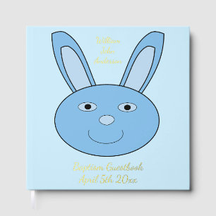 Blue Boy Bunny Face Spring Easter Baptism Guest Book