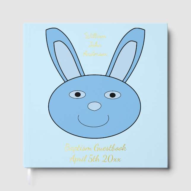 Blue Boy Bunny Face Spring Easter Baptism Guest Book (Front)