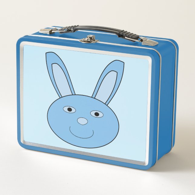 Blue Boy Bunny Face Spring Easter Metal Lunch Box (Front)