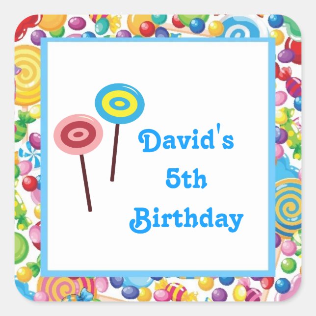 Blue Boy Candy Shop Birthday Party Favour Labels (Front)