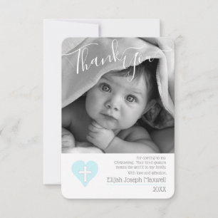 Blue Boy Christening Baptism Photo Thank You Card