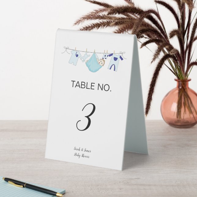 Blue Boy Clothesline Baby Shower Table Number   (In SItu (Table))