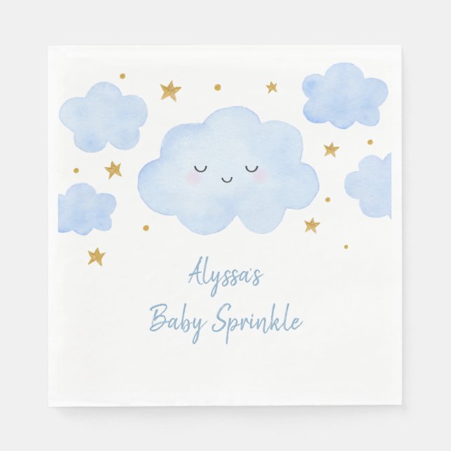 Blue Boy Cloud Stars Baby Sprinkle Napkin (Front)
