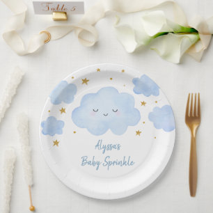 Blue Boy Cloud Stars Baby Sprinkle Paper Plate