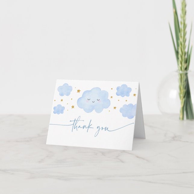 Blue Boy Cloud Stars Baby Sprinkle Thank You Card (Front)