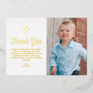 Blue Boy Cross Photo Baptism Thank You Card