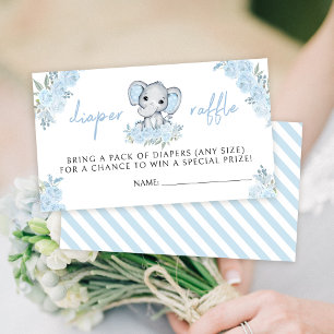 Blue boy elephant baby shower diaper raffle cards