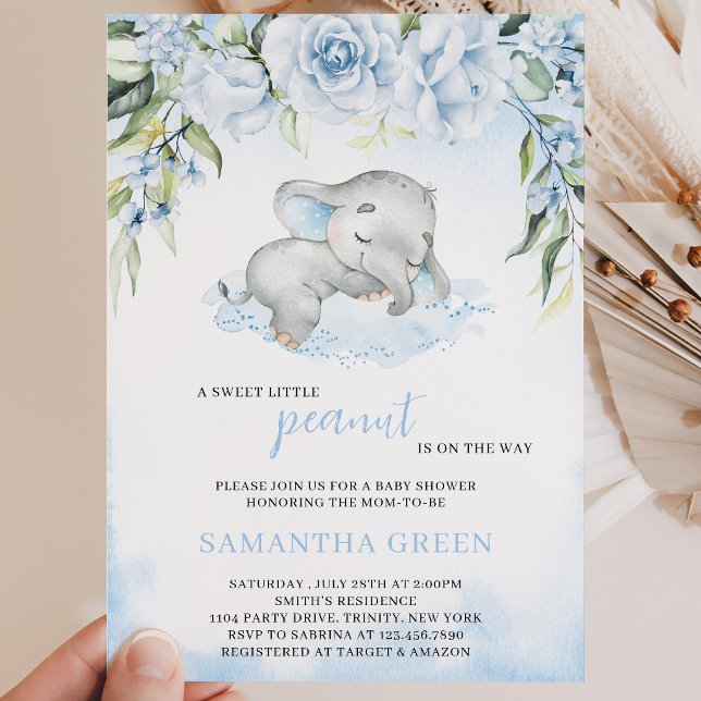 Blue Boy Elephant Baby Shower Invitation (Creator Uploaded)