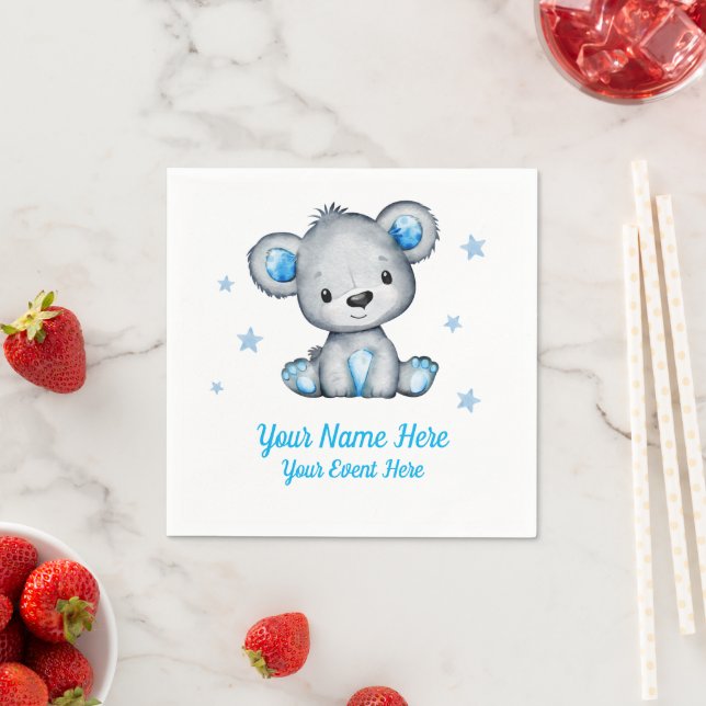 Blue Boy Elephant Napkins Baby Shower Birthday (Insitu)