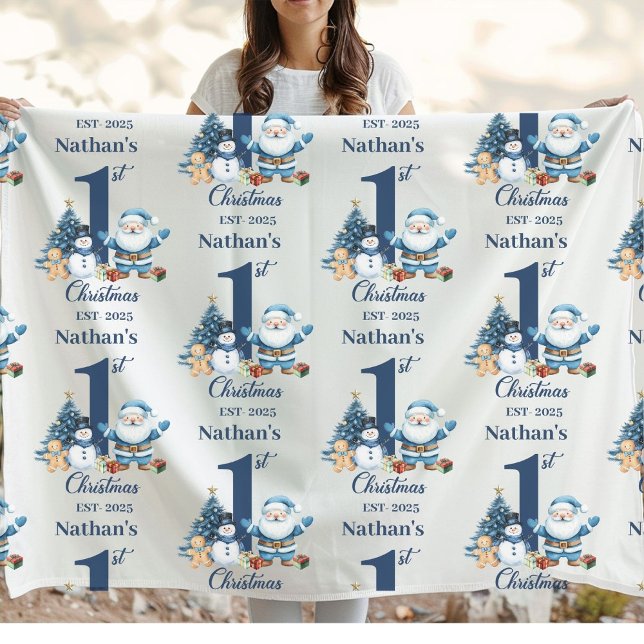 Blue Boy First Christmas  Fleece Blanket (Creator Uploaded)