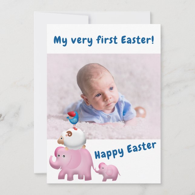 Blue Boy First Easter Welcome Photo Baby Birth Announcement (Front)