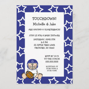 Blue boy football baby shower invitation