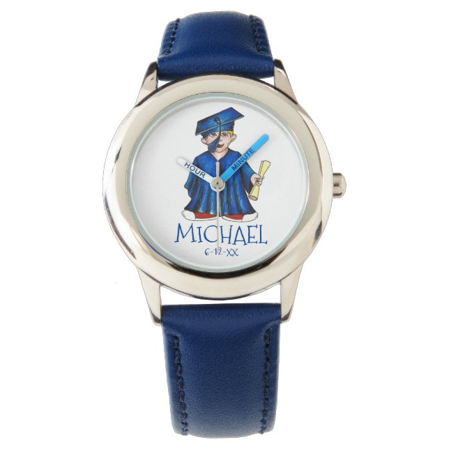 Blue Boy Graduate Child Personalised Graduation Watch (Front)